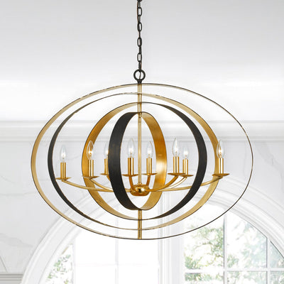 Luna 8 Light English Bronze + Antique Gold Oval Chandelier Chandelier Crystorama