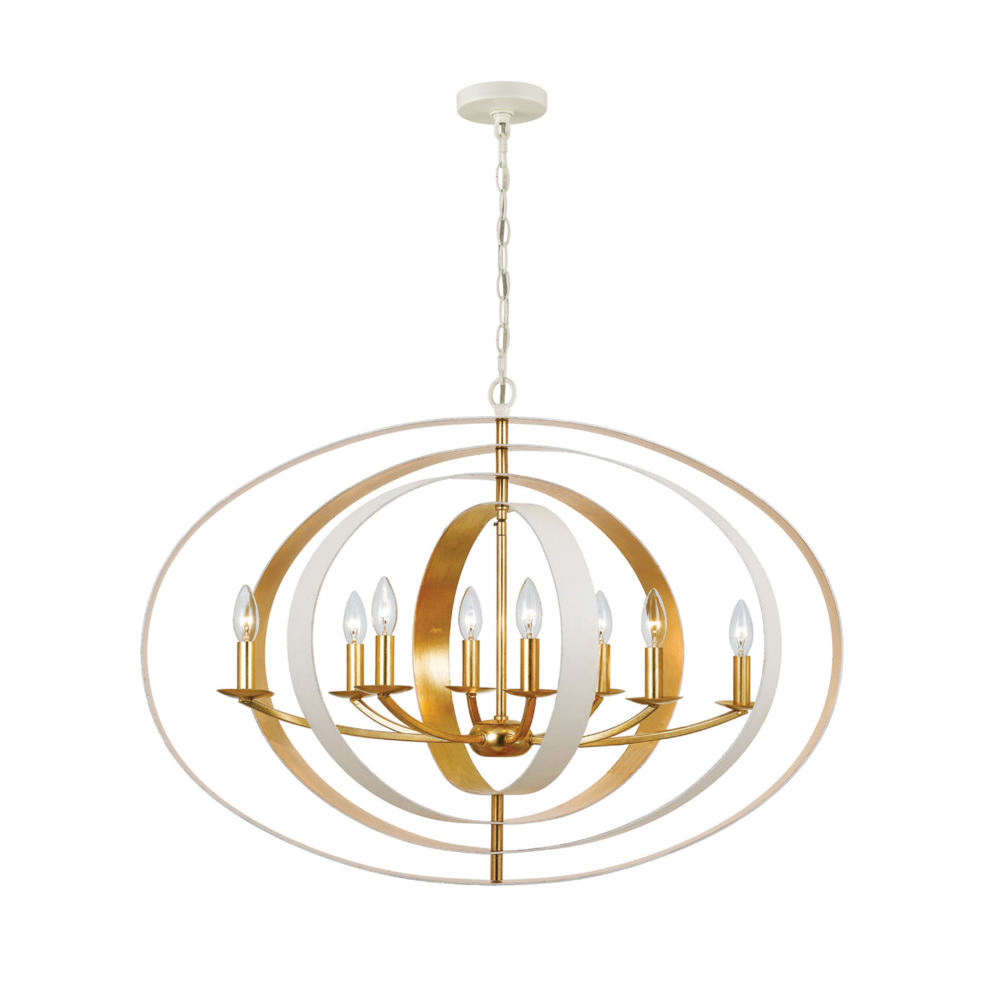 Luna 8 Light Matte White + Antique Gold Chandelier Chandelier Crystorama