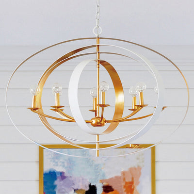 Luna 8 Light Matte White + Antique Gold Chandelier Chandelier Crystorama