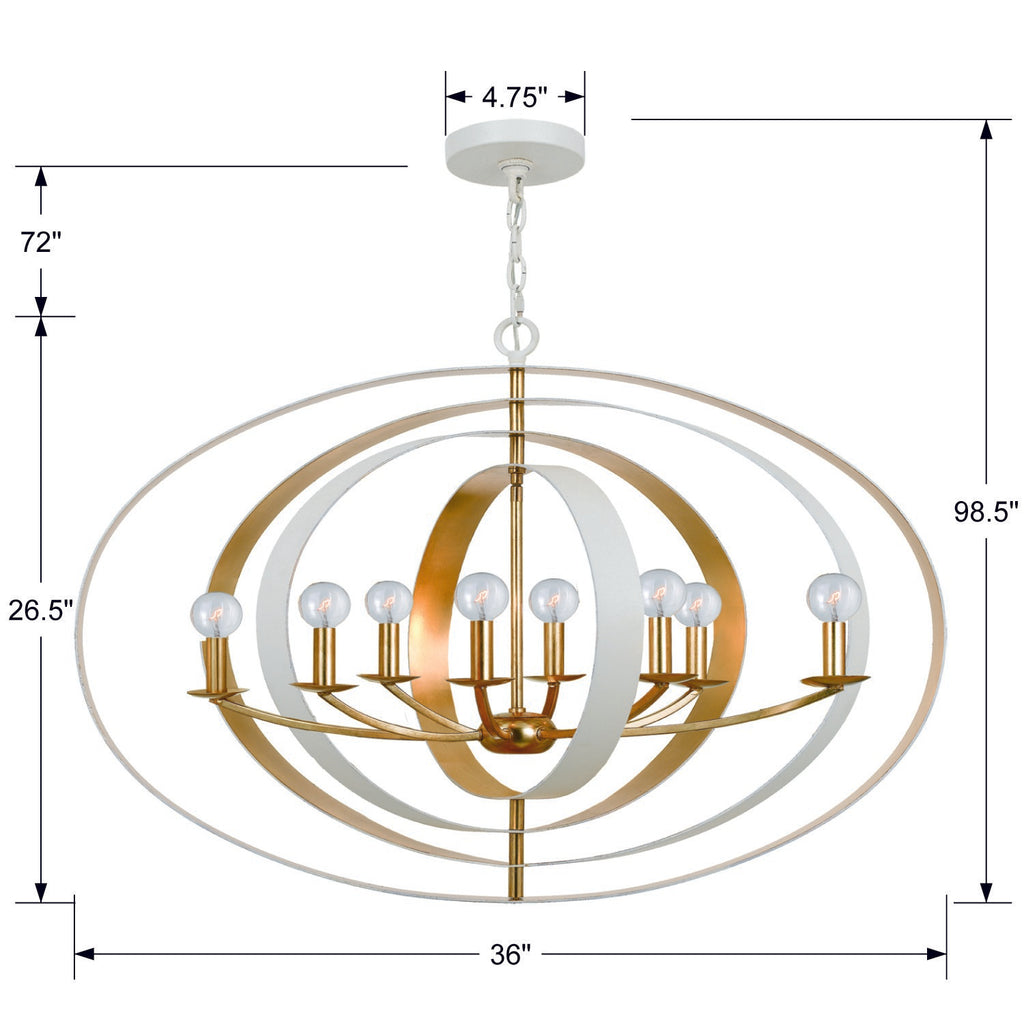 Luna 8 Light Matte White + Antique Gold Chandelier Chandelier Crystorama