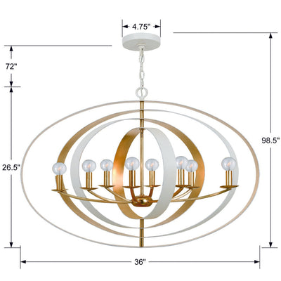 Luna 8 Light Matte White + Antique Gold Chandelier Chandelier Crystorama