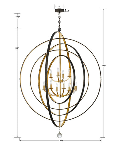 Luna 12 Light English Bronze + Antique Gold Chandelier Chandelier Crystorama