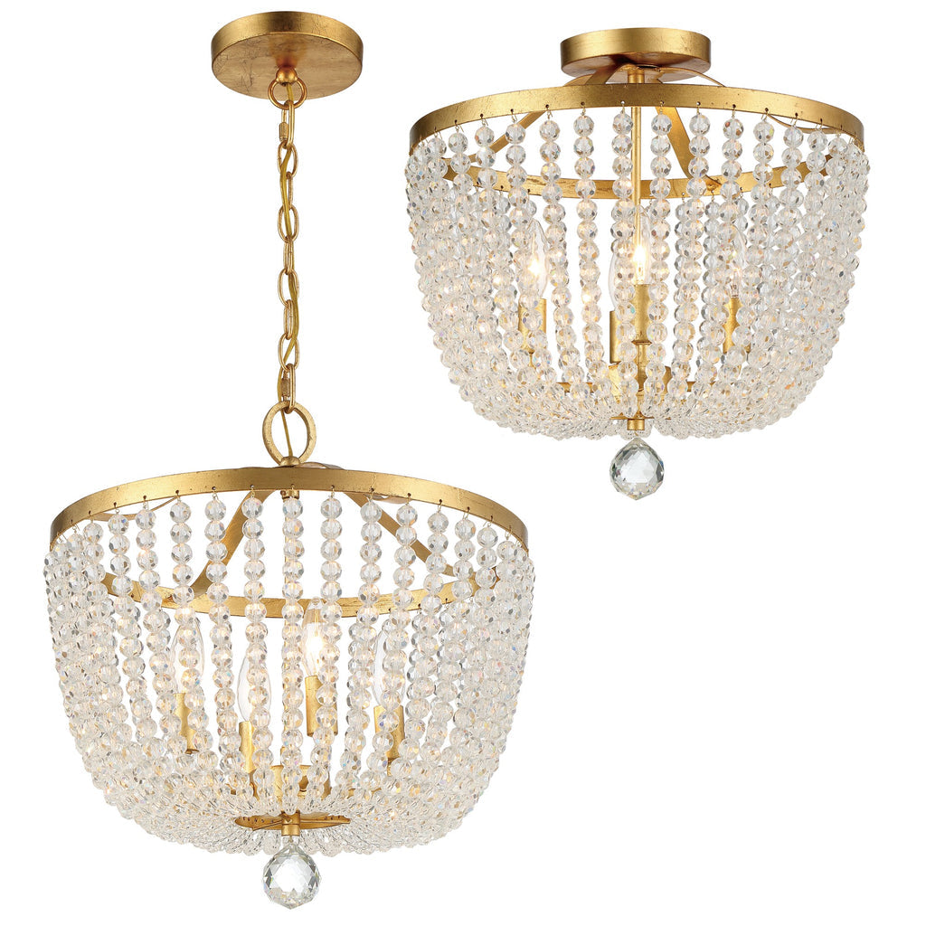 Rylee 4 Light Antique Gold Semi Flush Mount Semi Flush Crystorama