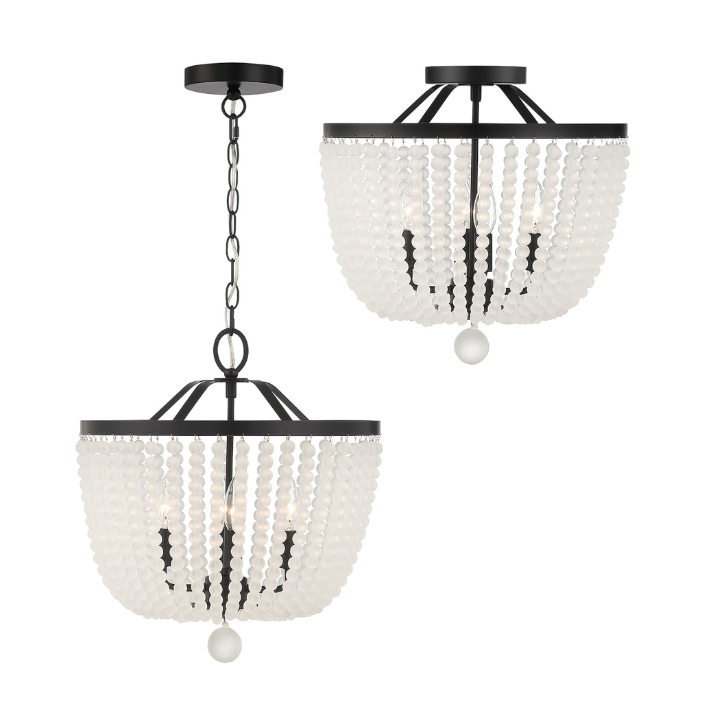 Rylee 4 Light Matte Black Frosted Beads Mini Chandelier Chandelier Crystorama