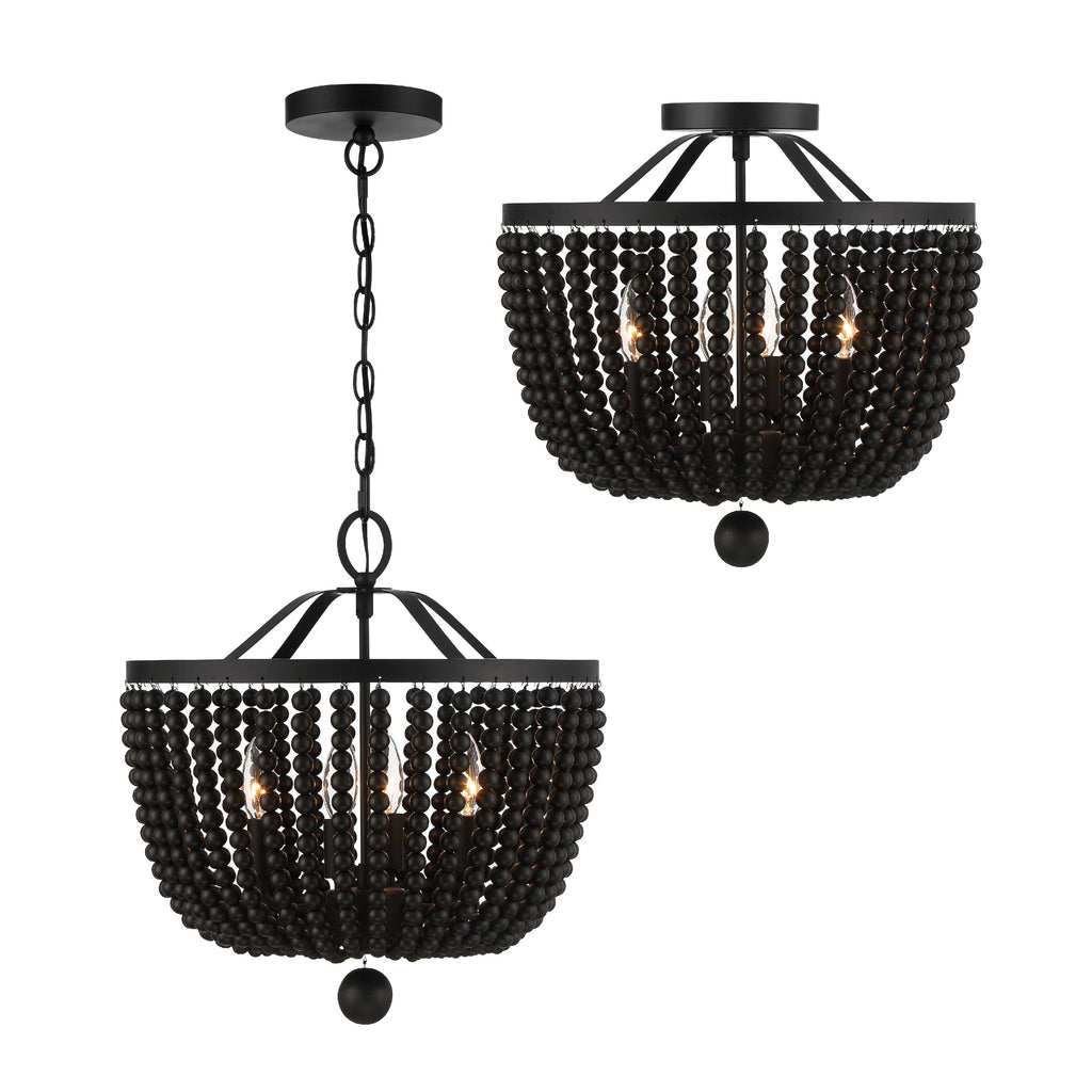 Rylee 4 Light Matte Black Semi Flush Mount Semi Flush Crystorama