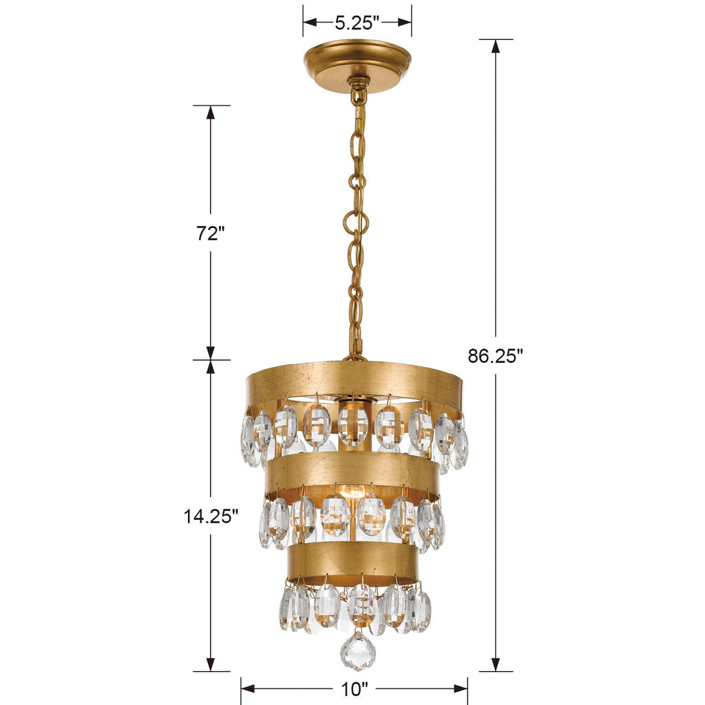 Perla 1 Light Antique Gold Mini Pendant Pendant Crystorama