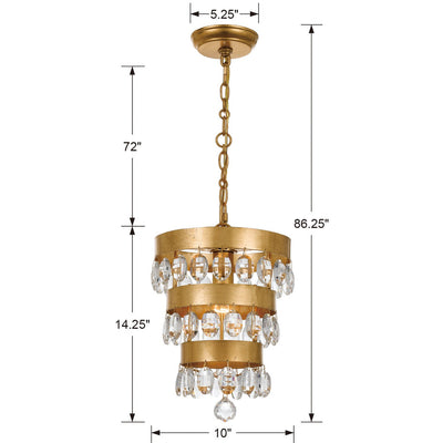 Perla 1 Light Antique Gold Mini Pendant Pendant Crystorama