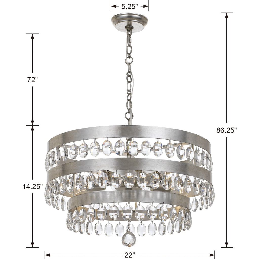 Perla 5 Light Antique Silver Chandelier Chandelier Crystorama