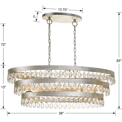 Perla 6 Light Antique Silver Linear Chandelier Chandelier Crystorama