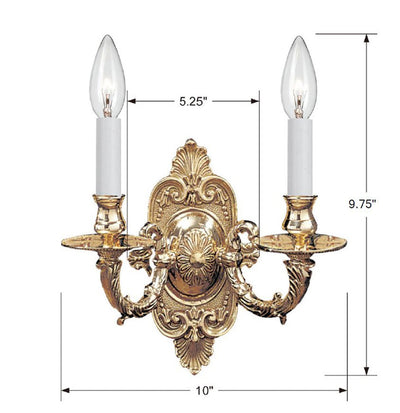 Crystorama 2 Light Polished Brass Cast Sconce Wall Sconce Crystorama