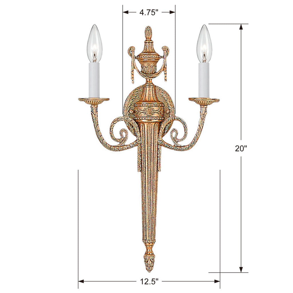 Crystorama 2 Light Matte Brass Cast Sconce Wall Sconce Crystorama