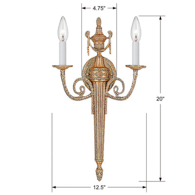 Crystorama 2 Light Matte Brass Cast Sconce Wall Sconce Crystorama