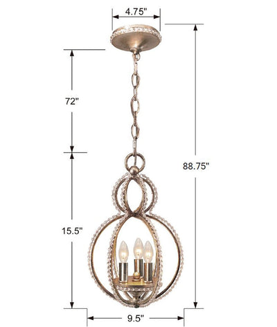 Garland 3 Light Crystal Bead Distressed Twilight Mini Chandelier Chandelier Crystorama