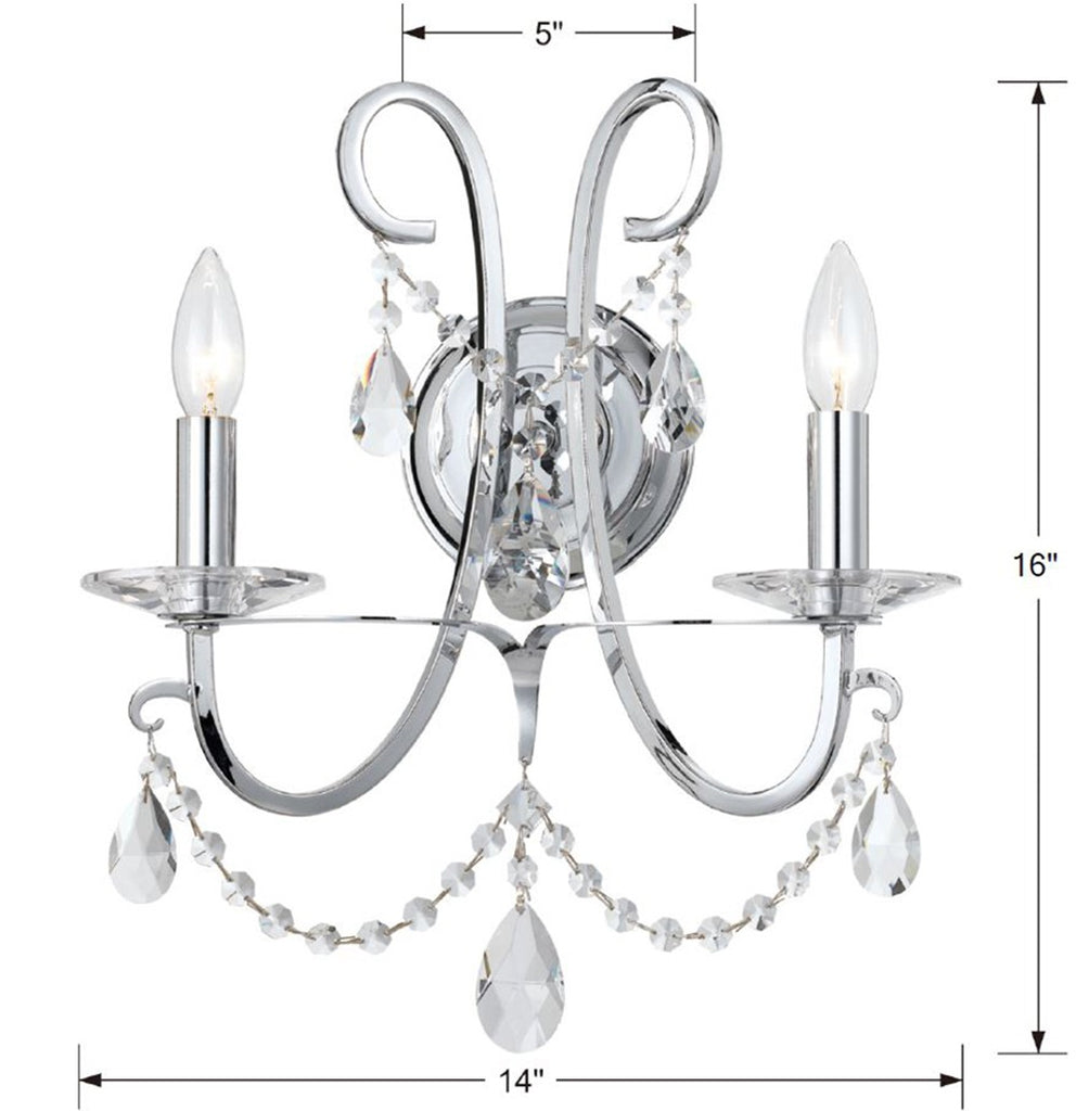 Othello 2 Light Polished Chrome Sconce Wall Sconce Crystorama