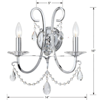 Othello 2 Light Swarovski Strass Crystal Polished Chrome Sconce Wall Sconce Crystorama