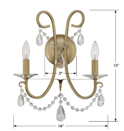 Othello 2 Light Vibrant Gold Sconce Wall Sconce Crystorama