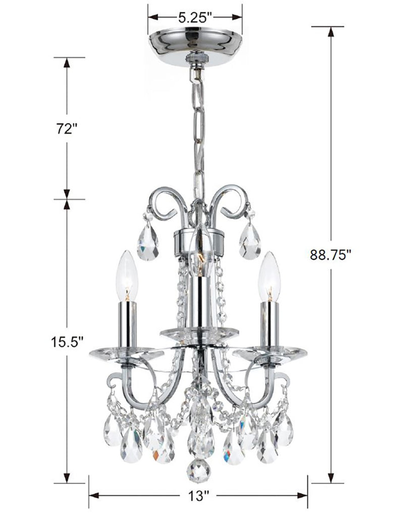 Othello 3 Light Polished Chrome Mini Chandelier Chandelier Crystorama