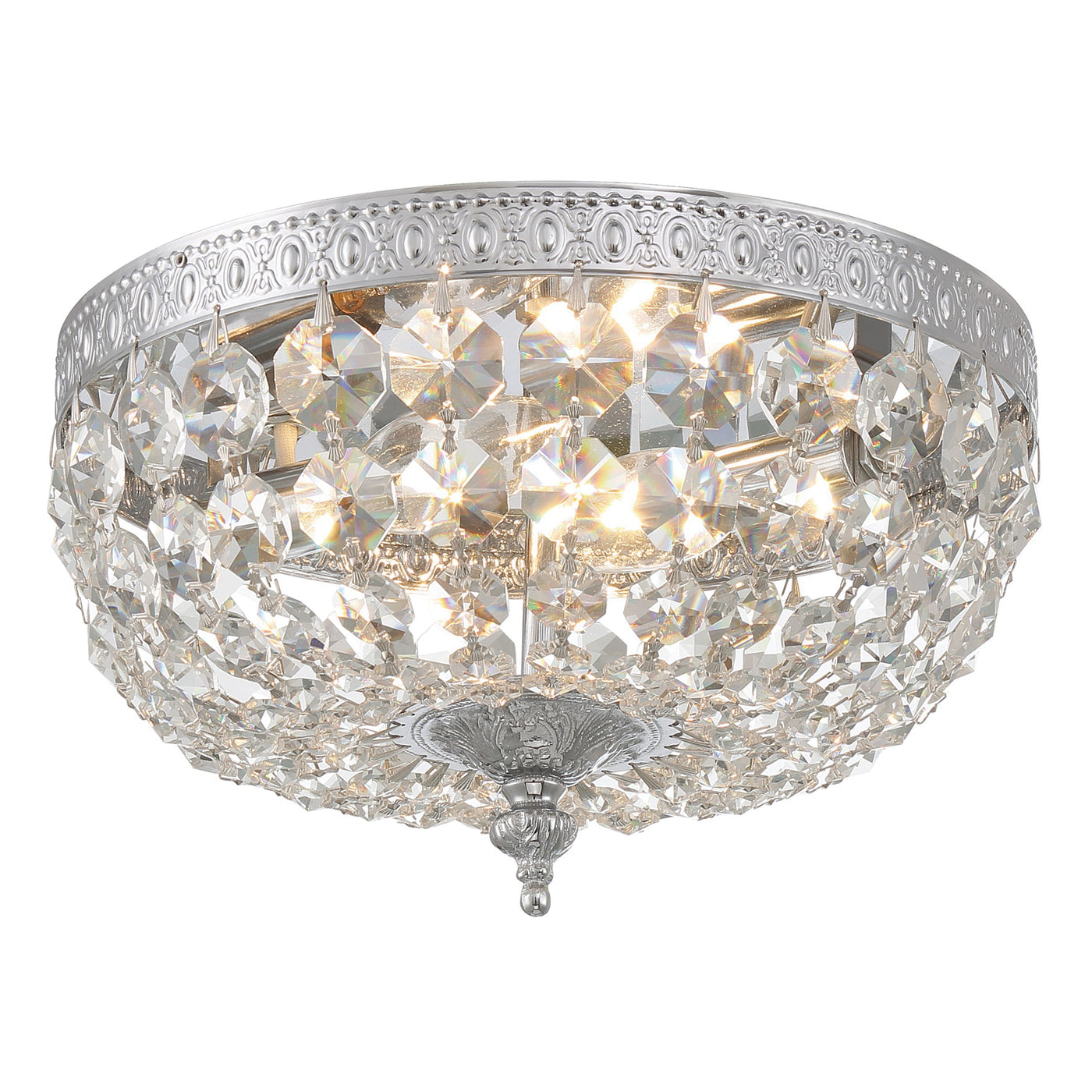 Crystorama 2 Light Clear Italian Crystal Polished Chrome Flush Mount Semi Flush Crystorama