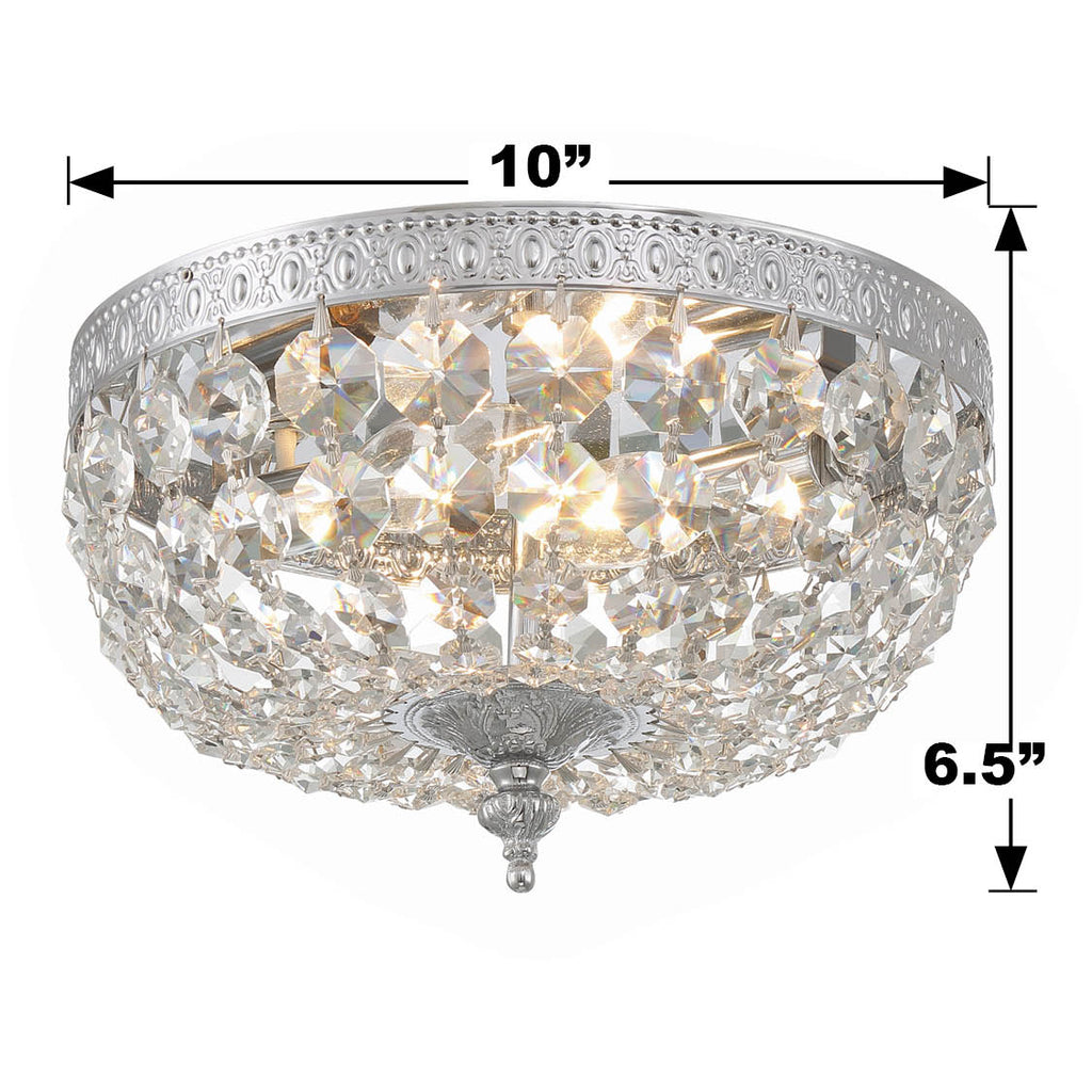 Crystorama 2 Light Clear Italian Crystal Polished Chrome Flush Mount Semi Flush Crystorama