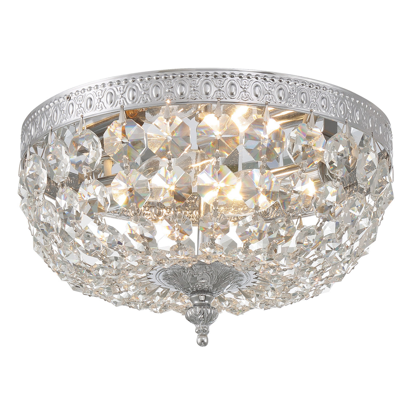 Crystorama 2 Light Hand Cut Crystal Polished Chrome Flush Mount Semi Flush Crystorama