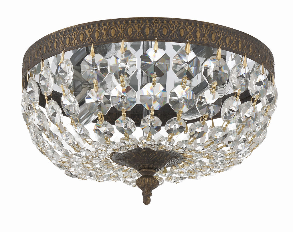 Crystorama 2 Light Hand Cut Crystal English Bronze Flush Mount Semi Flush Crystorama