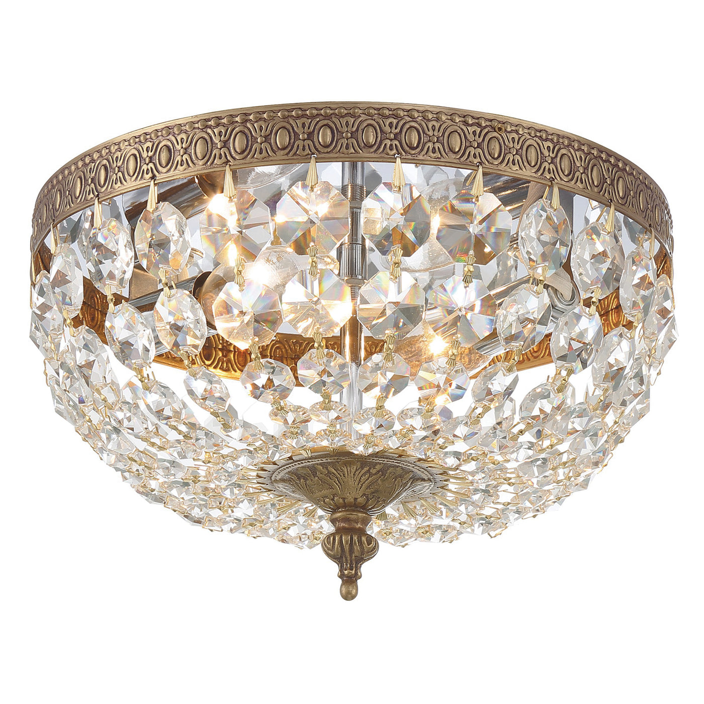 Crystorama 2 Light Clear Italian Crystal Olde Brass Flush Mount Semi Flush Crystorama