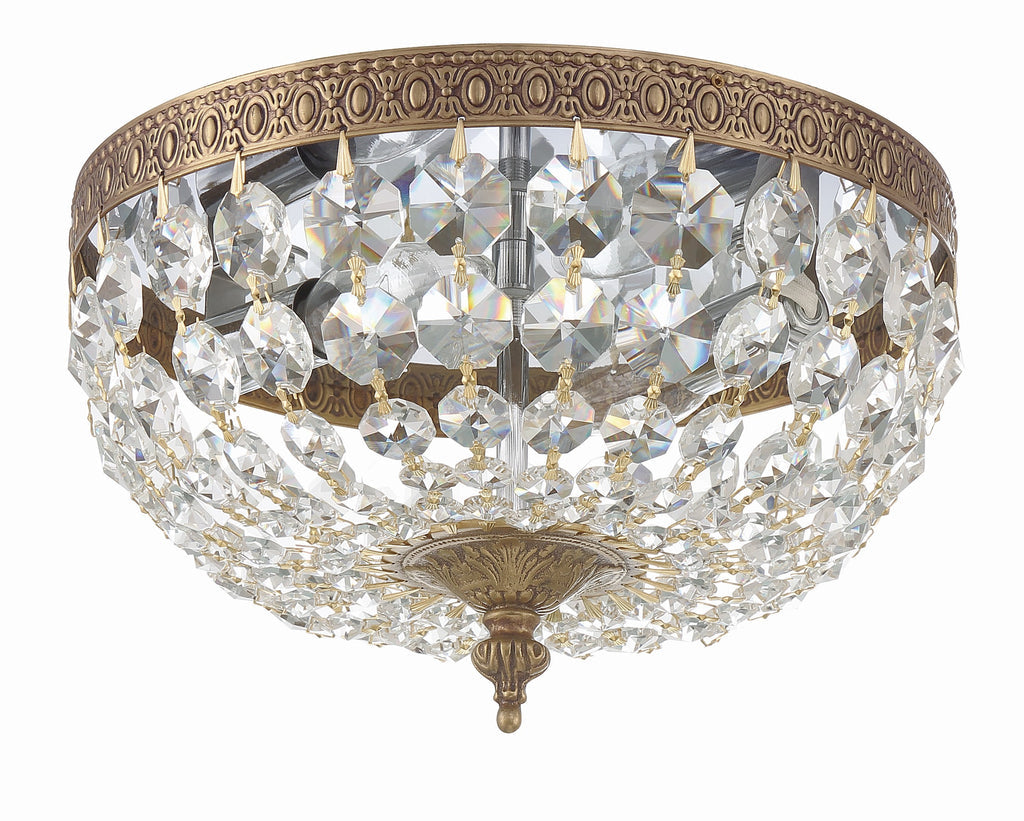 Crystorama 2 Light Clear Italian Crystal Olde Brass Flush Mount Semi Flush Crystorama