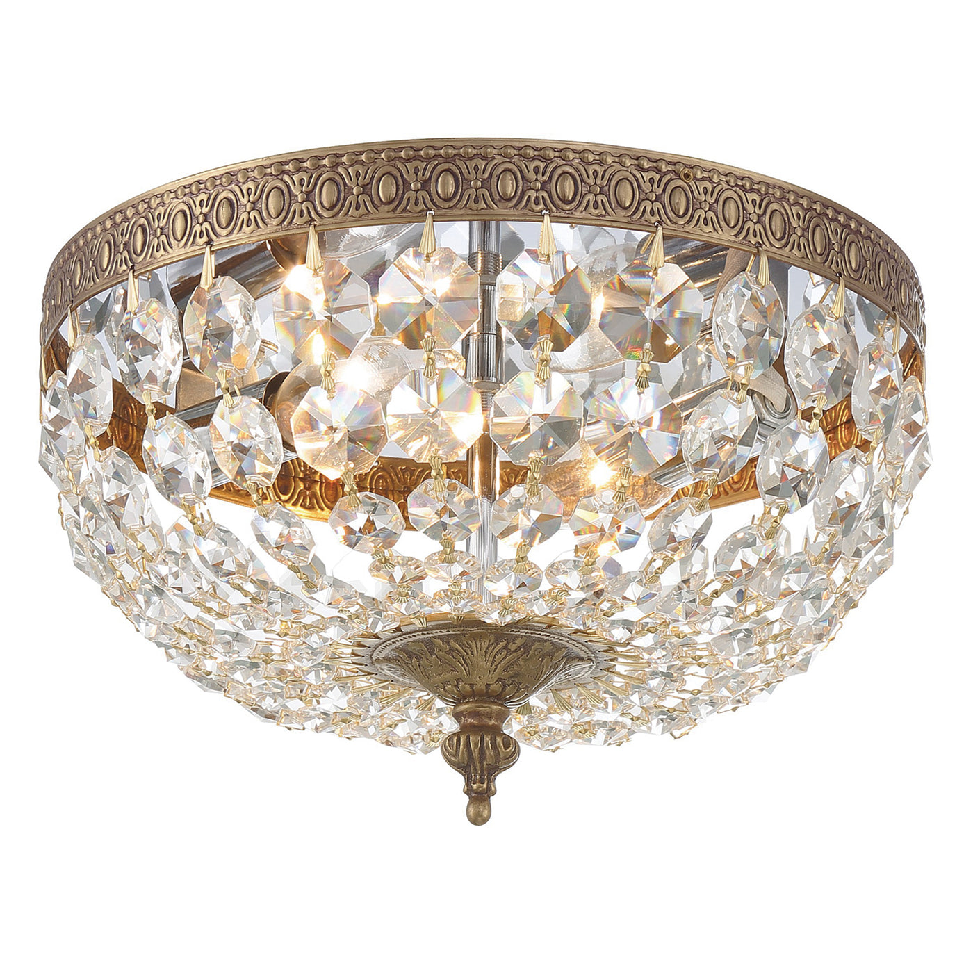 Crystorama 2 Light Hand Cut Crystal Olde Brass Flush Mount Semi Flush Crystorama