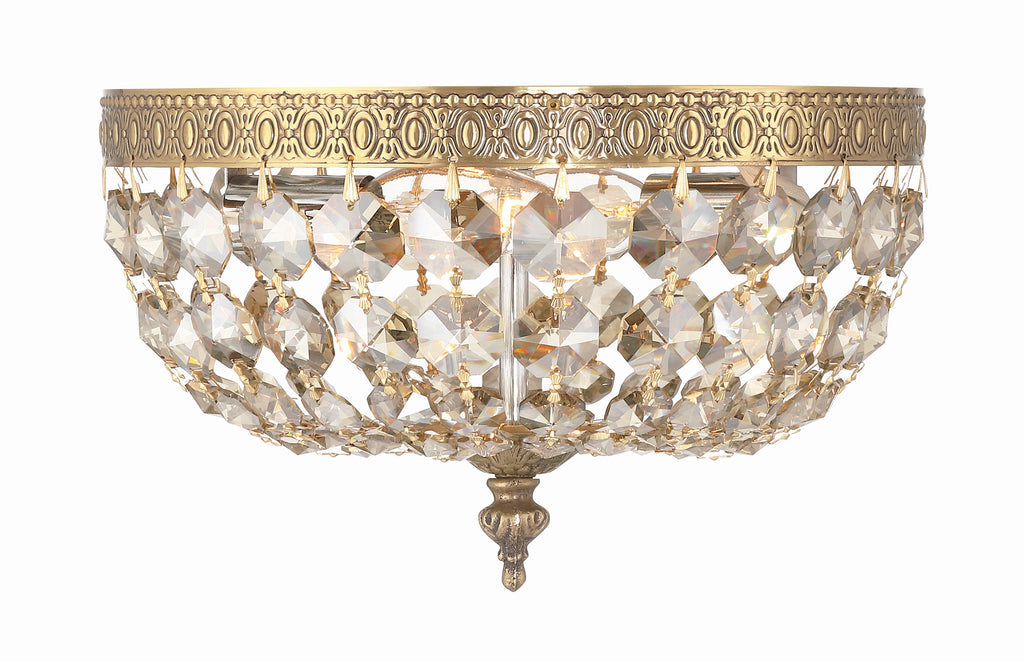 Crystorama 2 Light Golden Teak Crystal Olde Brass Flush Mount Semi Flush Crystorama