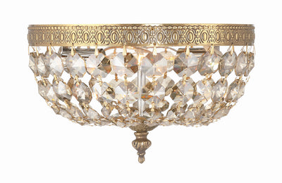 Crystorama 2 Light Golden Teak Crystal Olde Brass Flush Mount Semi Flush Crystorama