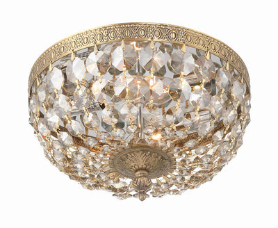 Crystorama 2 Light Golden Teak Crystal Olde Brass Flush Mount Semi Flush Crystorama