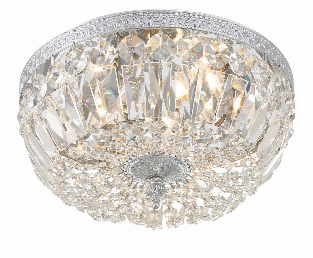 Crystorama 3 Light Hand Cut Crystal Polished Chrome Flush Mount Semi Flush Crystorama