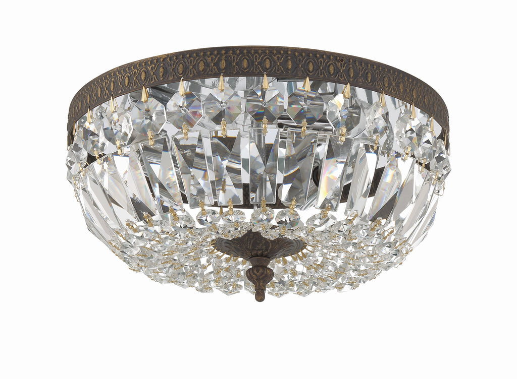 Crystorama 3 Light Clear Italian Crystal English Bronze Flush Mount Semi Flush Crystorama