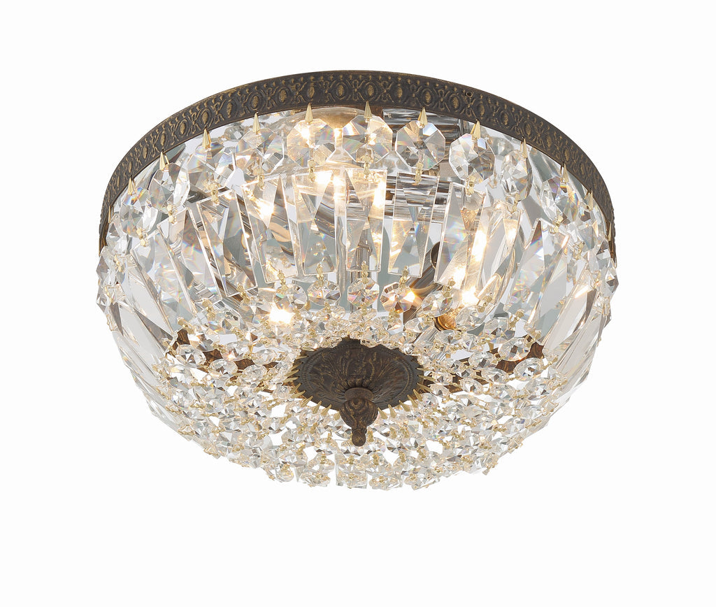 Crystorama 3 Light Clear Italian Crystal English Bronze Flush Mount Semi Flush Crystorama