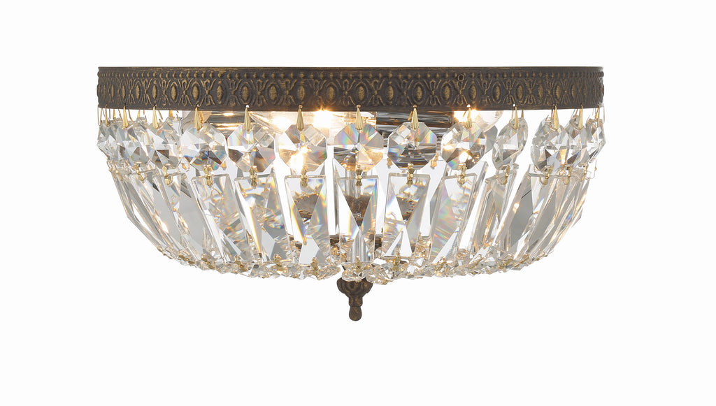 Crystorama 3 Light Clear Italian Crystal English Bronze Flush Mount Semi Flush Crystorama