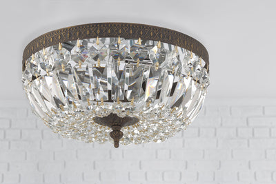 Crystorama 3 Light Clear Italian Crystal English Bronze Flush Mount Semi Flush Crystorama