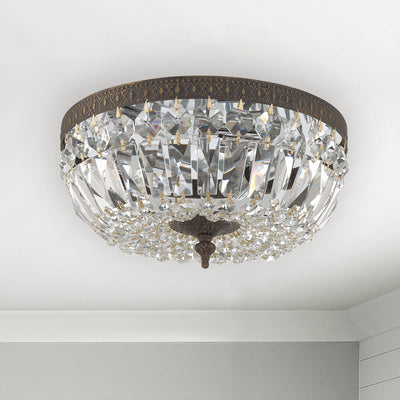 Crystorama 3 Light Clear Italian Crystal English Bronze Flush Mount Semi Flush Crystorama