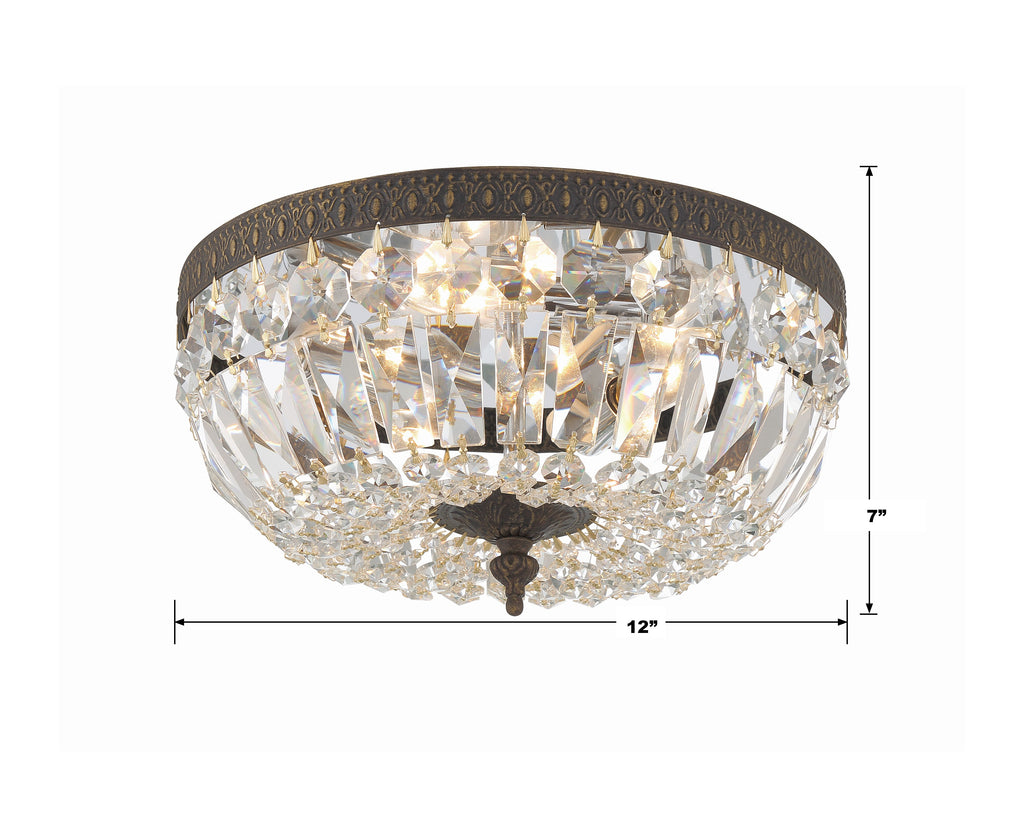 Crystorama 3 Light Clear Italian Crystal English Bronze Flush Mount Semi Flush Crystorama