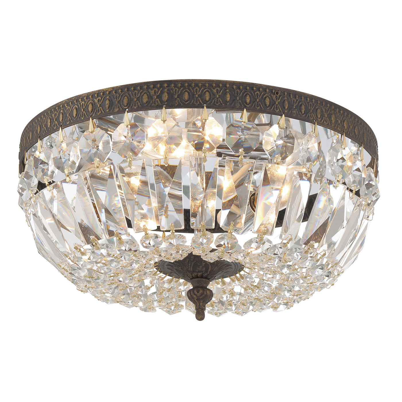 Crystorama 3 Light Hand Cut Crystal English Bronze Flush Mount Semi Flush Crystorama