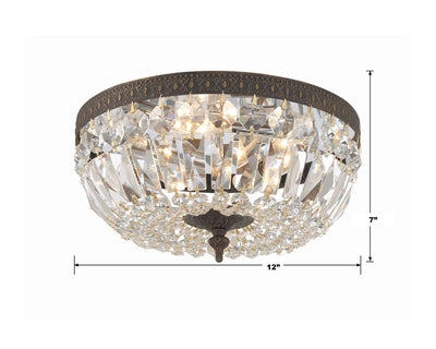 Crystorama 3 Light Hand Cut Crystal English Bronze Flush Mount Semi Flush Crystorama