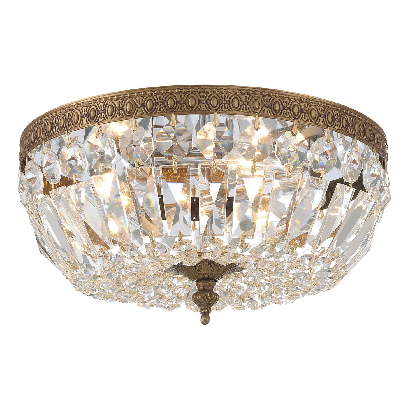 Crystorama 3 Light Clear Italian Crystal Olde Brass Flush Mount Semi Flush Crystorama