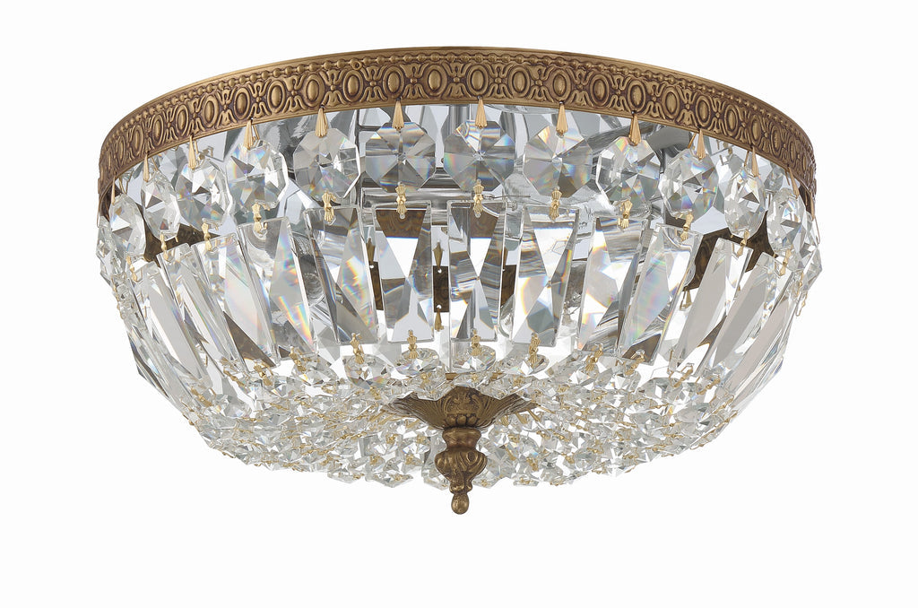 Crystorama 3 Light Clear Italian Crystal Olde Brass Flush Mount Semi Flush Crystorama