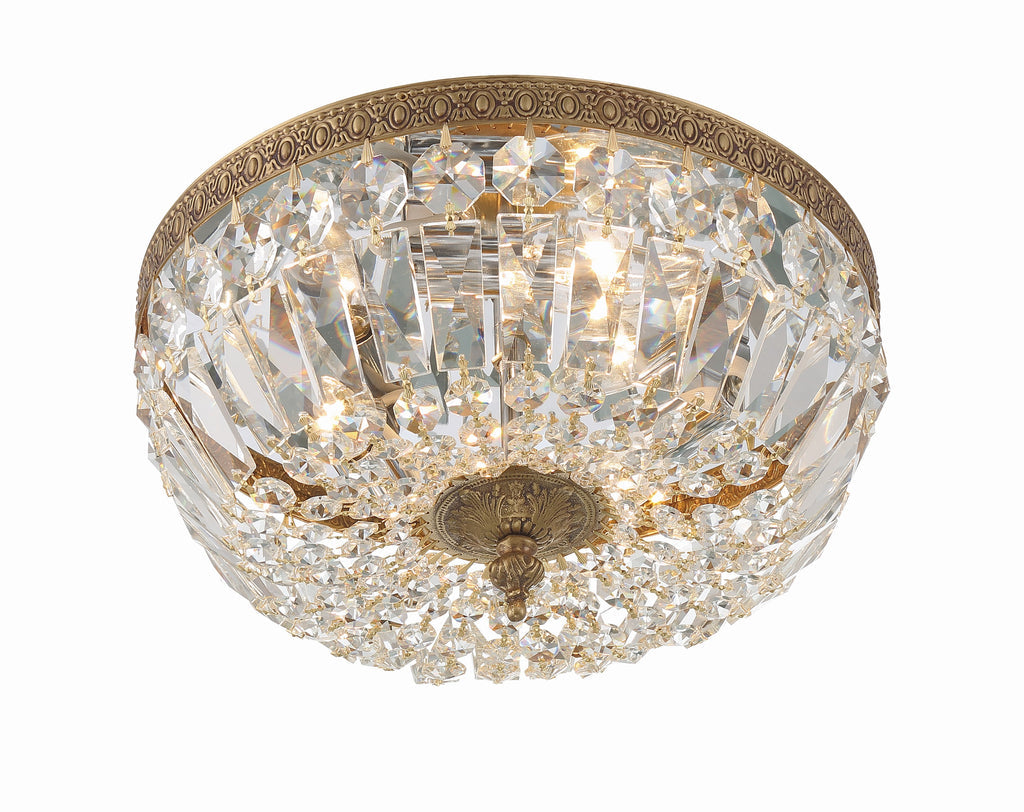 Crystorama 3 Light Clear Italian Crystal Olde Brass Flush Mount Semi Flush Crystorama