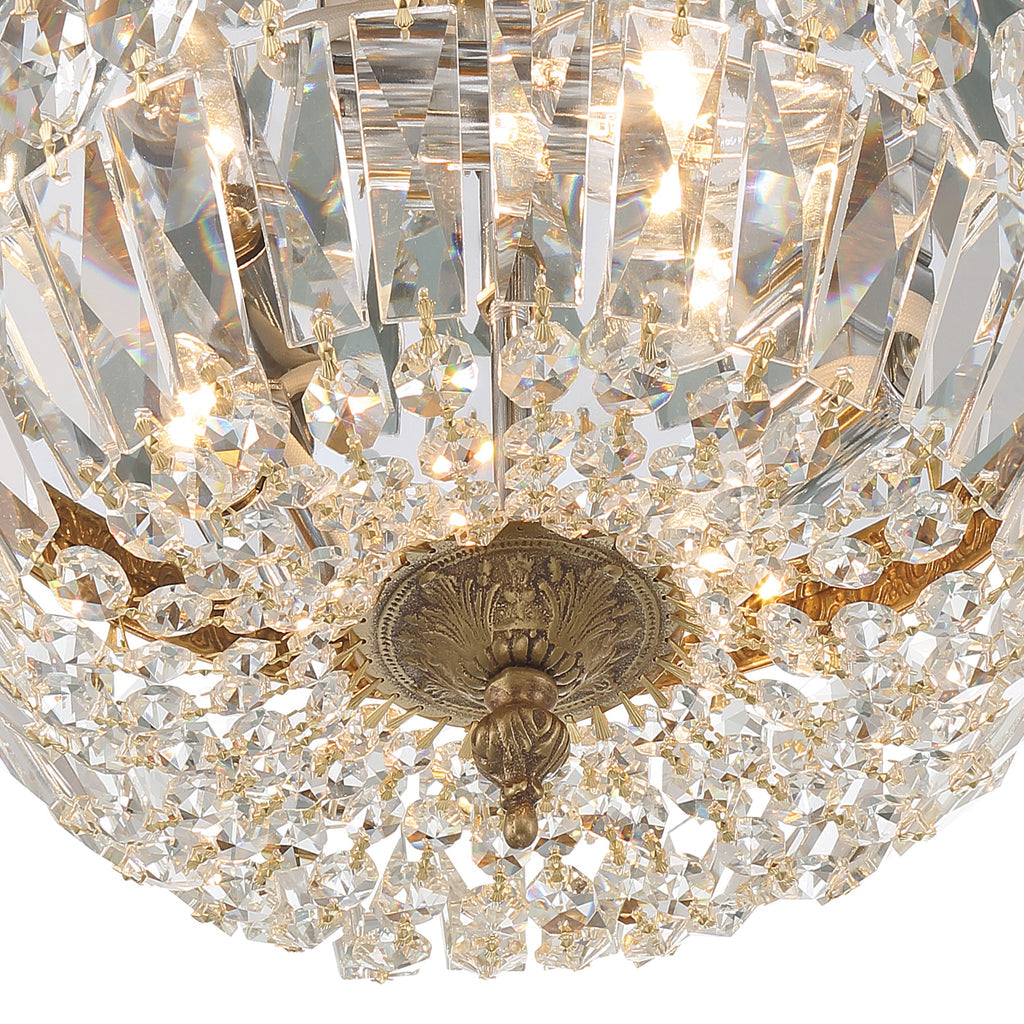 Crystorama 3 Light Clear Italian Crystal Olde Brass Flush Mount Semi Flush Crystorama