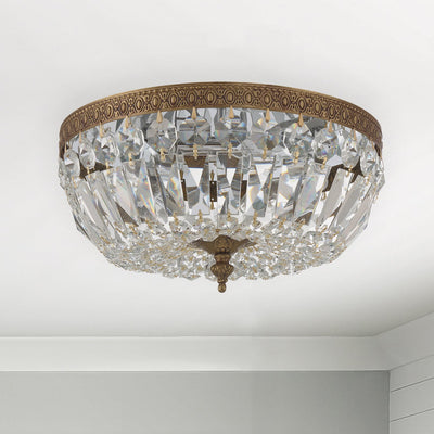 Crystorama 3 Light Clear Italian Crystal Olde Brass Flush Mount Semi Flush Crystorama