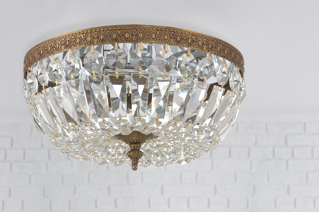 Crystorama 3 Light Clear Italian Crystal Olde Brass Flush Mount Semi Flush Crystorama