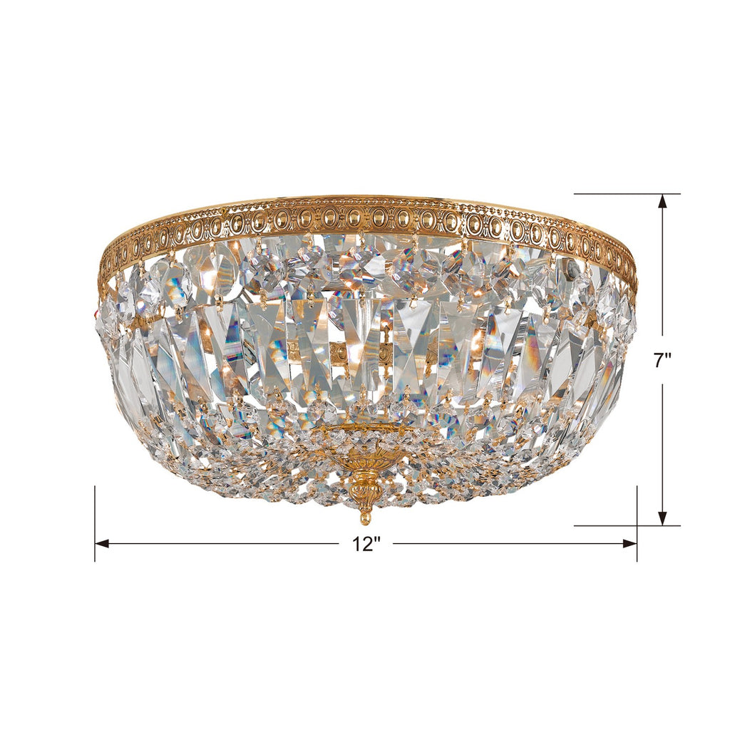 Crystorama 3 Light Hand Cut Crystal Olde Brass Flush Mount Semi Flush Crystorama