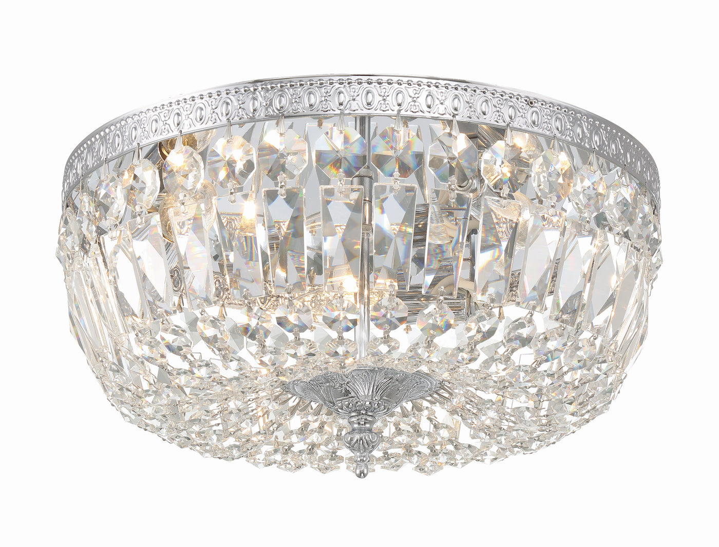 Crystorama 3 Light Hand Cut Crystal Polished Chrome Flush Mount Semi Flush Crystorama