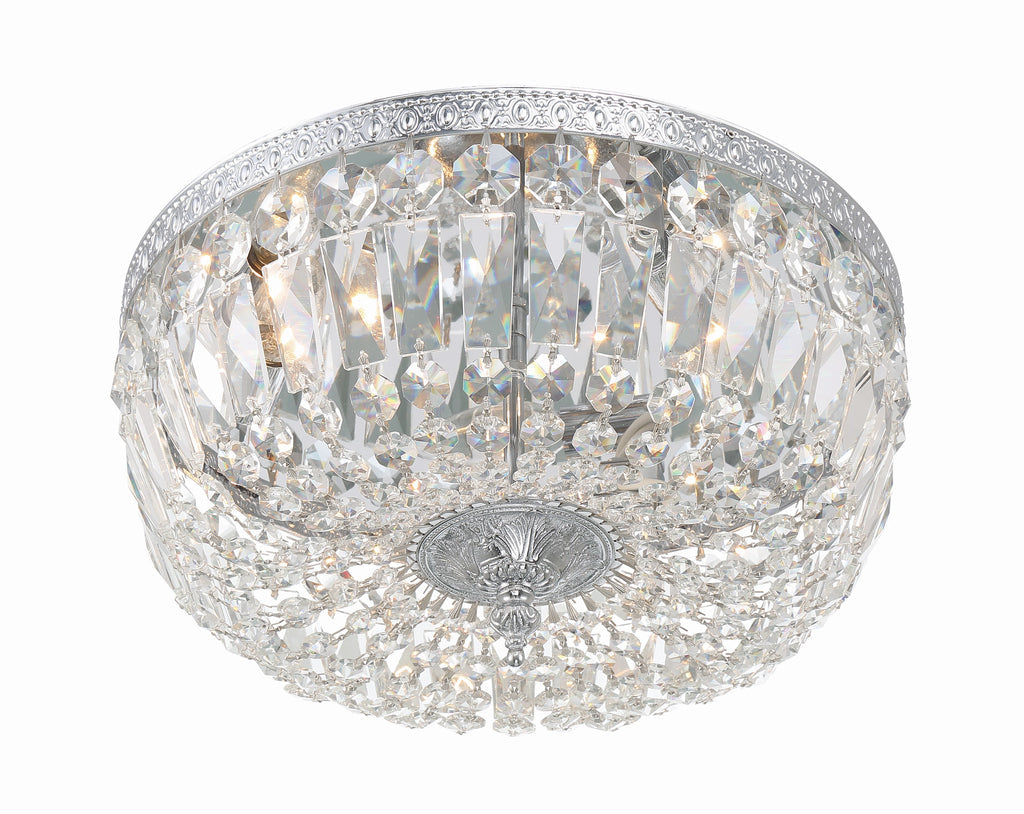 Crystorama 3 Light Hand Cut Crystal Polished Chrome Flush Mount Semi Flush Crystorama