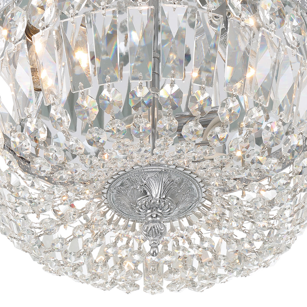 Crystorama 3 Light Hand Cut Crystal Polished Chrome Flush Mount Semi Flush Crystorama